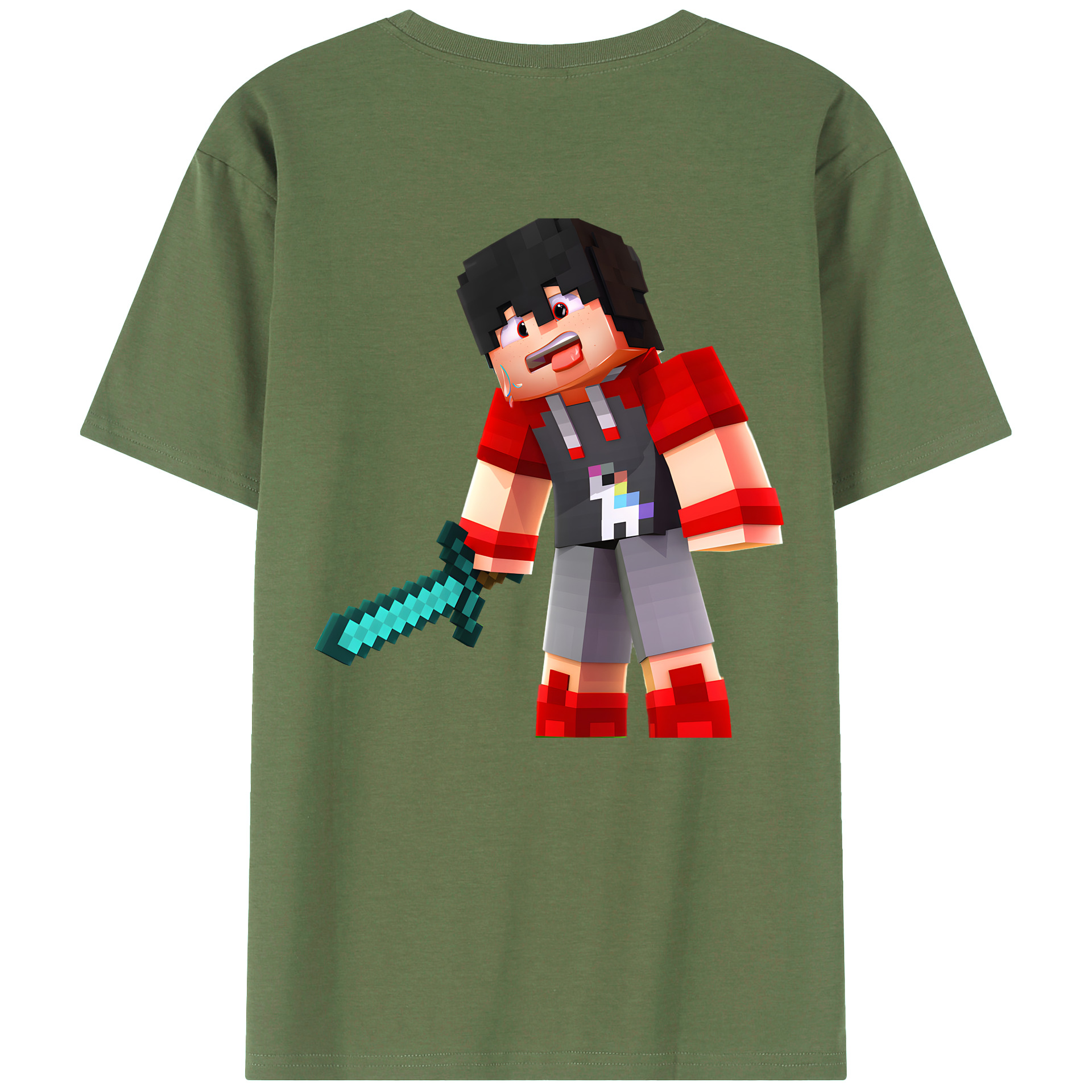 （画像用） マインクラフト ブロックの世界 Minecraft MC Block world 綿100％ メンズ半袖Tシャツ（バックプリント） 通気性